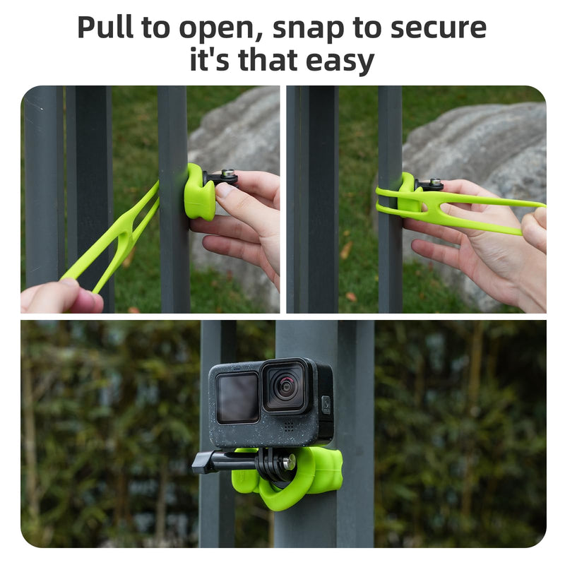 TELESIN Camera Flexible Mount 360 Strap Mount Wrap Band for GoPro Insta360 DJI Action Osmo Pocket Bike Motorcycle Handlebar Roll Bar Tube Clip Holder Attach Accessories Green