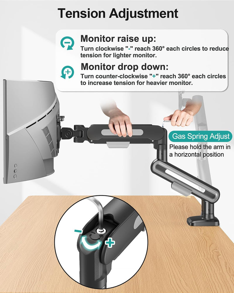 MOUNT PRO Dual Monitor Desk Mount, Pneumatic Monitor Arms for 2 Monitors Max 39 Inches, Adjustable Dual Computer Monitor Stand Each Arm Holds up to 26.5lbs, VESA Mount with C Clamp & Grommet Base Max 39"