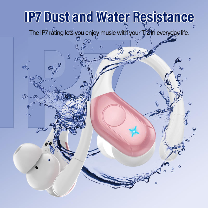 Qecnato Wireless Earbuds, Bluetooth Headphones Ear Buds, IP7 Waterproof Sports Earphones Bluetooth Earbuds with 4 ENC Mic, Running, Elegant Pink