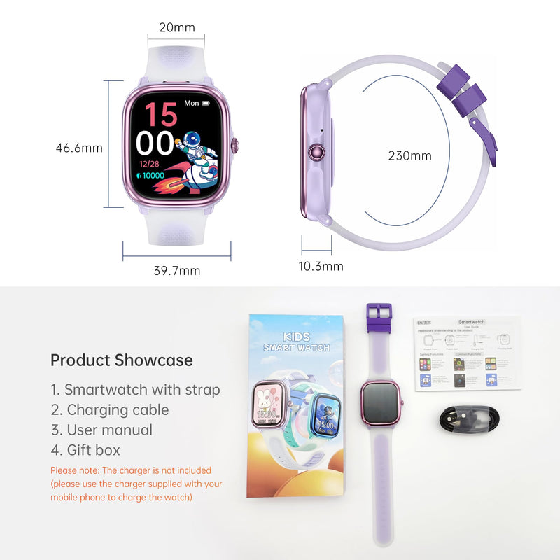 Kids Smart Watch for Boys Girls Ages 5-14, NO Phone/APP Needed | LED Flashlight, Games, Heart Rat, Sleep Monitor, Multiple Sports Modes, IP68 Waterproof, Steps Tracker Fitness Watch 1.83" Purple