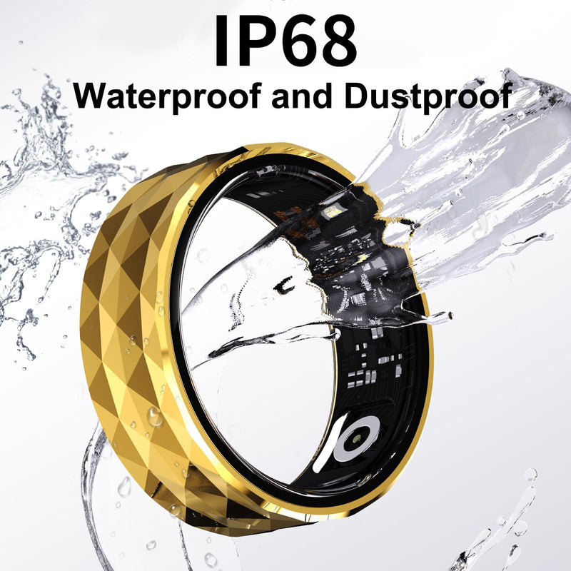Smart Rings for Men Women Fitness Ring Heart Rate Monitor Sleep Tracker Health Ring Pedometer Calories Step Counter IP68 Waterproof Fitness Tracker for Android iOS Phones US-10 Gold
