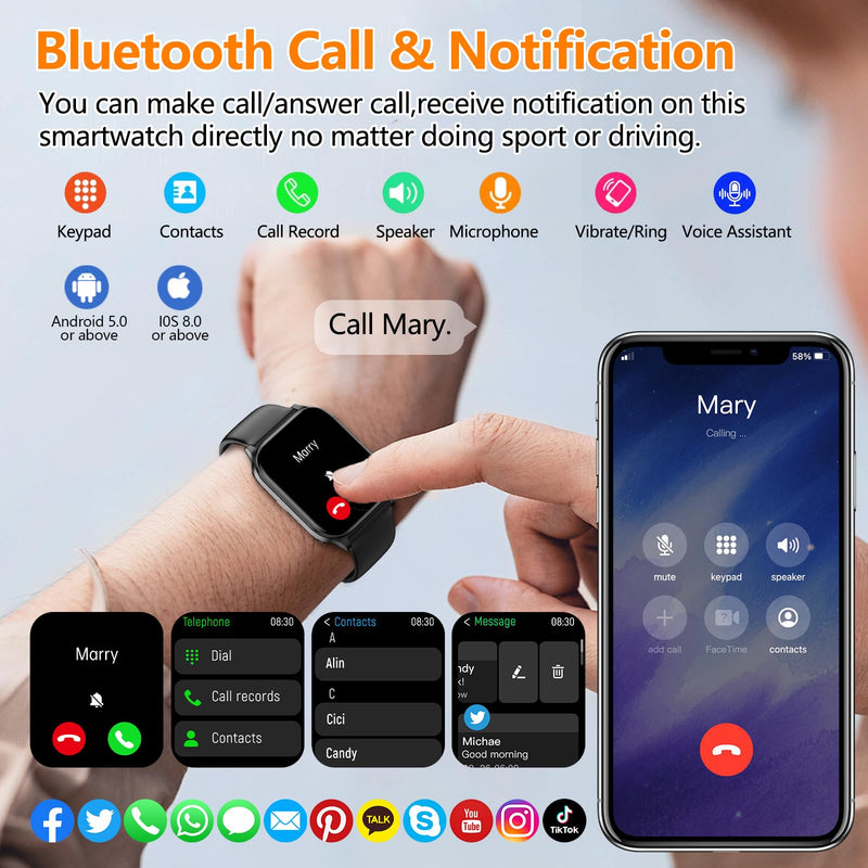 Odsslgw Smart Watch for Women Men, GPS Smartwatches with Heart Rate/SpO2/Sleep/Stress Monitor, 100+ Sports Fitness Watches, IP68 Waterproof Activity Tracker for Android/iOS Phone (Black, 1.96"_GPS) Black