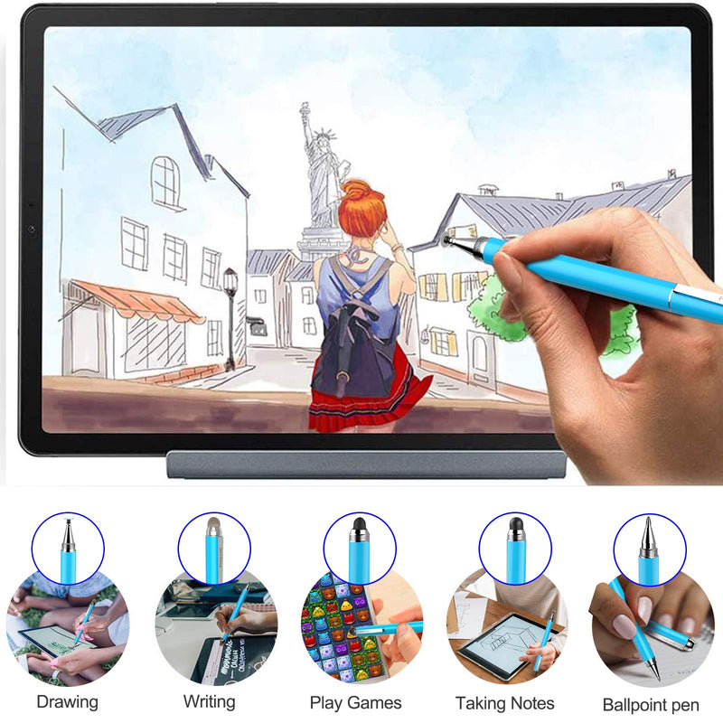 Stylus Pen for iPad - Penyeah [4-in-1] High Sensitivity and Precision Touch Screen Stylus Disc Tip,Black Rubber Tip & Mesh Fiber Tip Universal for All Capacitive Touch Screen Device - Light Blue