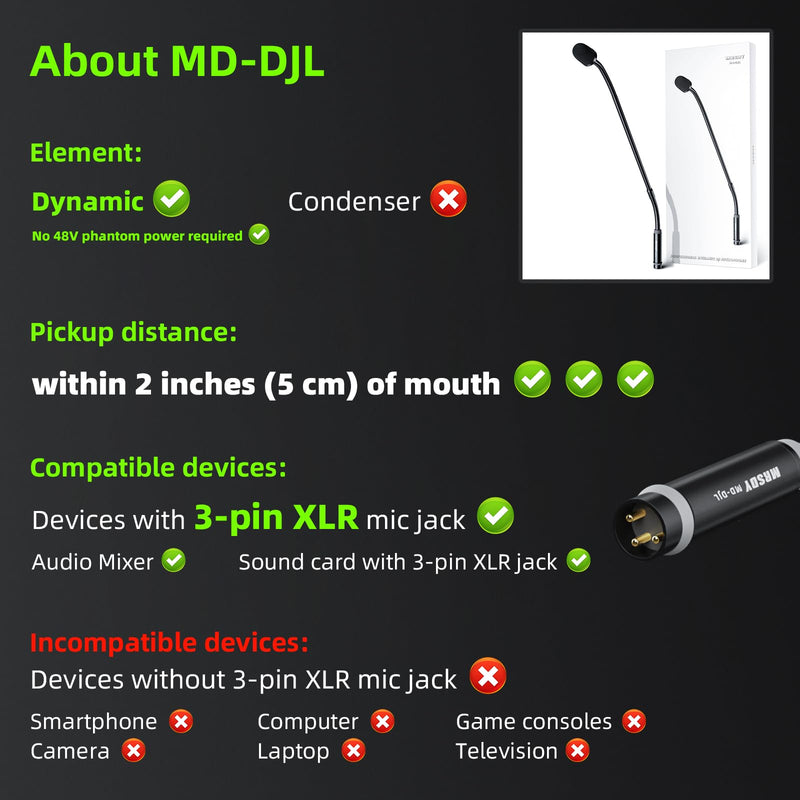 [AUSTRALIA] - Gooseneck Microphone, 23 Inch DJ Microphone for Audio Mixer, Professional XLR Wired Dynamic Mic, Extended Black Metal Noise Reduction Mic, Supports 360° Rotation and Bending 