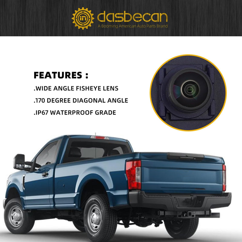 Dasbecan Backup Camera Compatible with Ford F250 F350 Super Duty 2017-2019 | Rear View Parking Assist Camera Replaces HC3Z-19G490-X HC3Z-19G490-E HC3Z-19G490-M HC3Z-19G490-T (Round Hole Plug)
