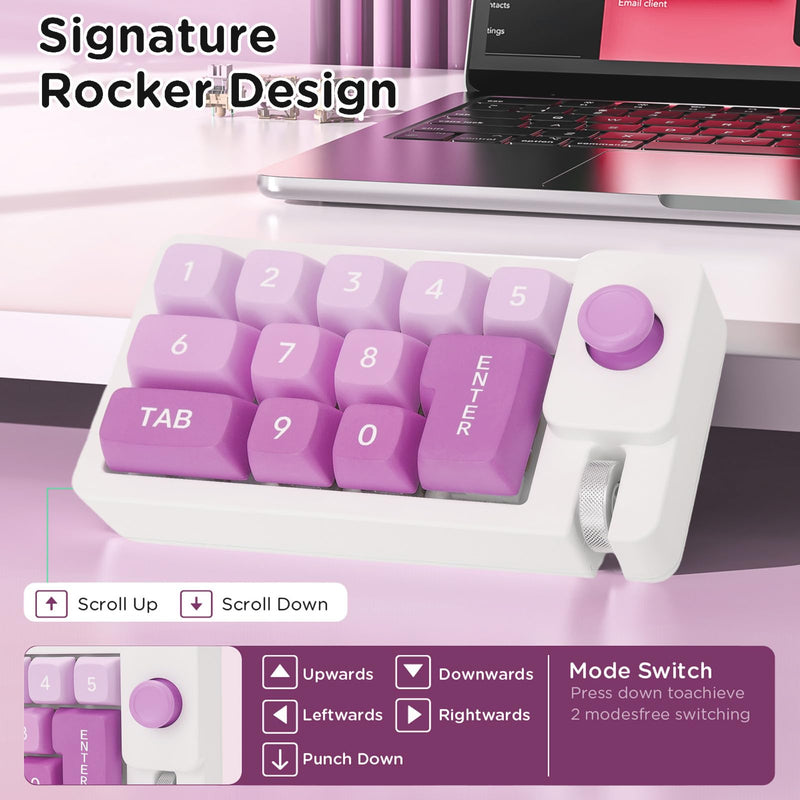 Tangxi USB C Wired Mechanical Number Pad, 12 Keys Hot Swappable Numpad with RGB LED Backlit, Metal Roller & Rocker Design, Game Macro Programmable Buttons (Green) Green