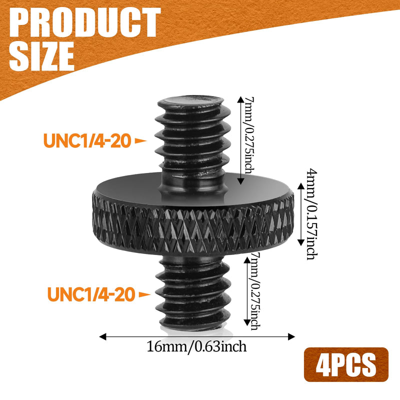 1/4" Male to 1/4" Male Tripod Screw, 4 PCS Standard Camera Cage Mount Threaded Light Stand Screw, Double Head Converter Precision Made for Shoulder Rig Stud Mounting Accessories
