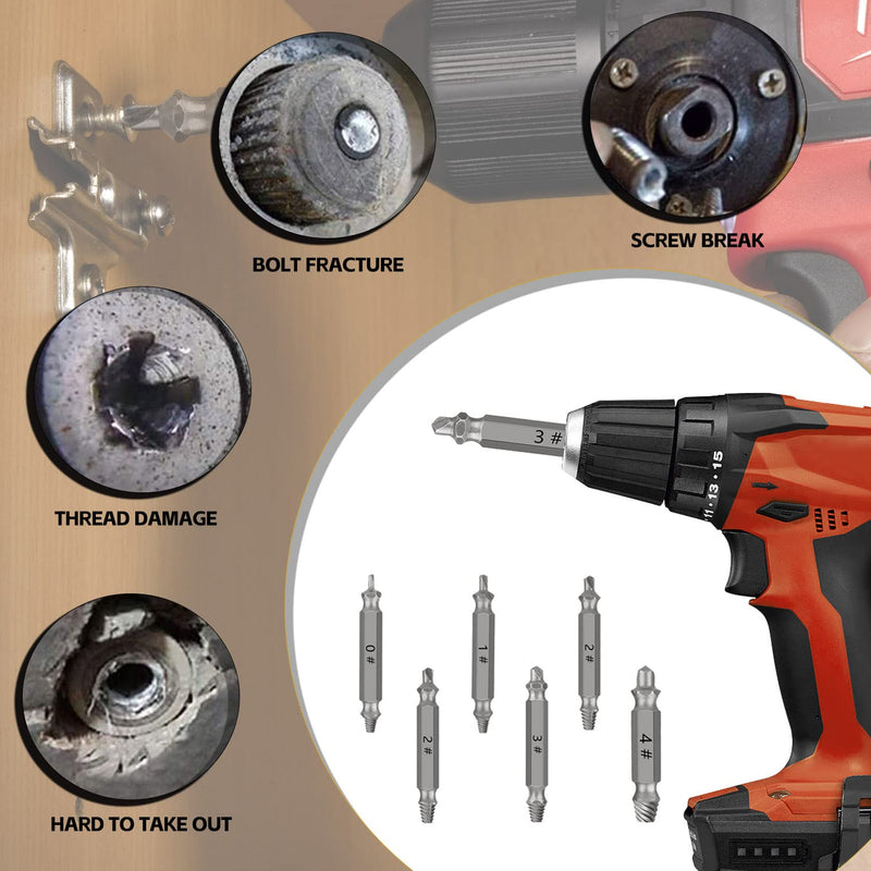 Screw Extractor, 6 Pieces, Damaged Screw Remover, Extractor, Damaged Screw Remover, Guide Set for Quick Drill for Robbed or Damaged Screws
