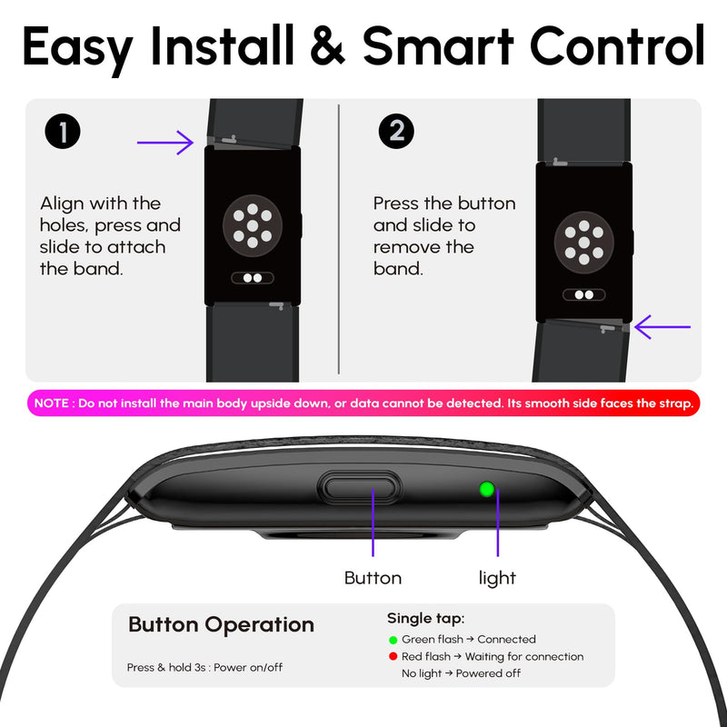 Fitness Smart Bracelet,24/7 Sleep + Health Tracker,170+ Sport Modes | Heart Rate, SpO2, Stress, Step & Calorie Tracker, 30 Days Battery, IP68 Waterproof, Screenless, Smart Wristband, Free App Black