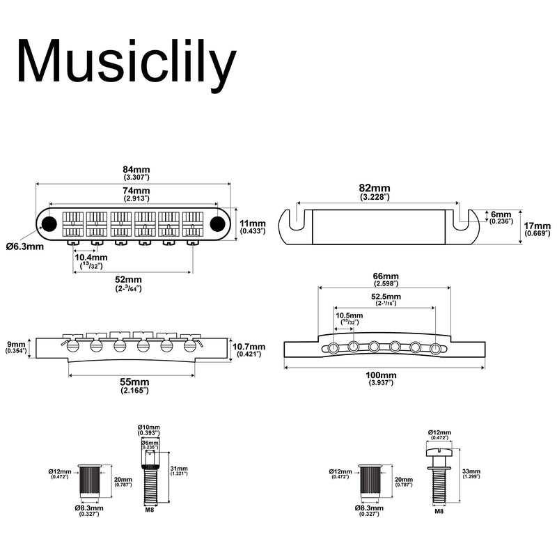 [AUSTRALIA] - Musiclily Guitar Tune-O-Matic Bridge and Stop Bar Tailpiece with Anchors and Studs Set for Epiphone Les Paul LP SG Style 6 String Electric Guitar,Black Black 