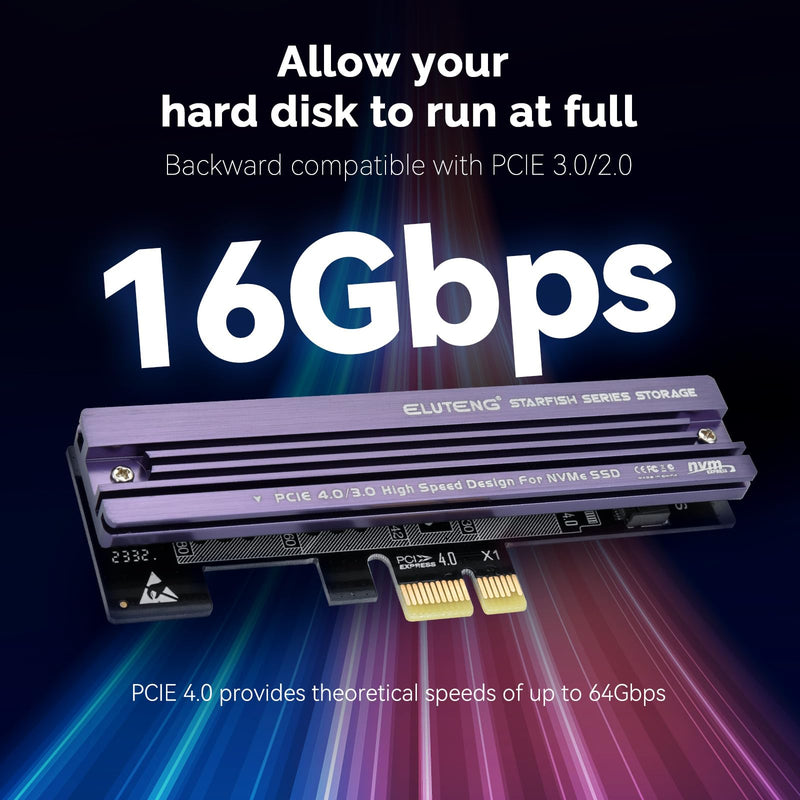 [AUSTRALIA] - ELUTENG NVME PCIe 4.0 Adapter M.2 NVME SSD to PCI-e Slots X1 X4 X8 X16 Expansion Card with Aluminum Heatsink NVME SSD to PCI Express Card Low Profile Bracket Support 2230 2242 2260 2280 SSD 