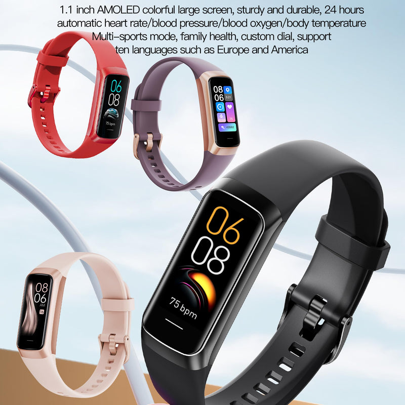 Fitness Tracker, Step Tracker Sport Bracelet Pedometer Calories Women, 1.1" AMOLED Smartwatch 3ATM Waterproof with Blood Pressure/Heart Rate Monitor for Men, Smart Watch for Android/iOS Phones (Pink)