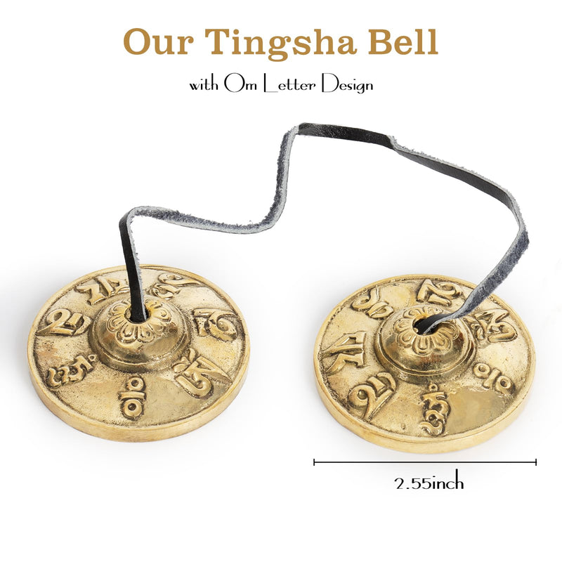 Tibetan Tingsha Cymbals Meditation Bells Spiritual Gifts for Women Meditation Accessory for Spiritual Healing Mindfulness Sound Healing—Om Mane Padme Hum Symbols Embossed (Black) Black
