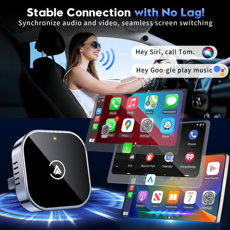 2-in-1 Wireless CarPlay and Android Auto Adapter, 2026 Upgraded Wired to Wireles s Converter, Wireless CarPlay Adapter for Apple iPhone & Android,Plug-and-Play, Stylish and Compact Design
