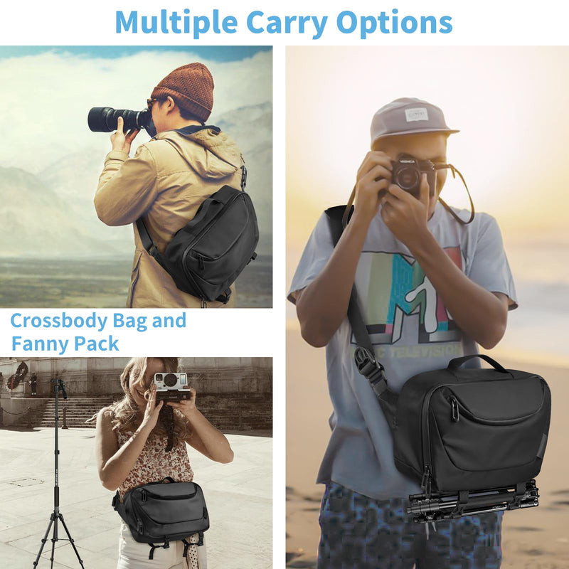 Camera Sling Bag,Waterproof Camera Case with Tripod Holder,DSLR/SLR/Mirrorless Camera Bags Crossbody for photographers-Black Black