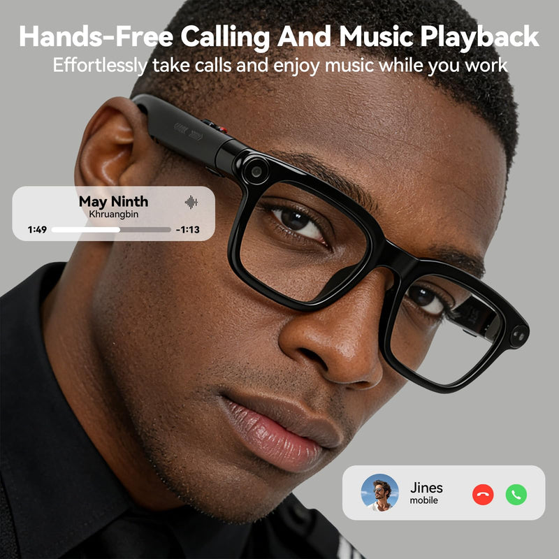 AI Smart Glasses with 8MP Camera, 4K Video Recording and Photo, Bluetooth 5.4 Audio Calls & Music, AI Voice Assistan, AI Recording, Real Time Translation - for Life, Work and Vlog Black Standard