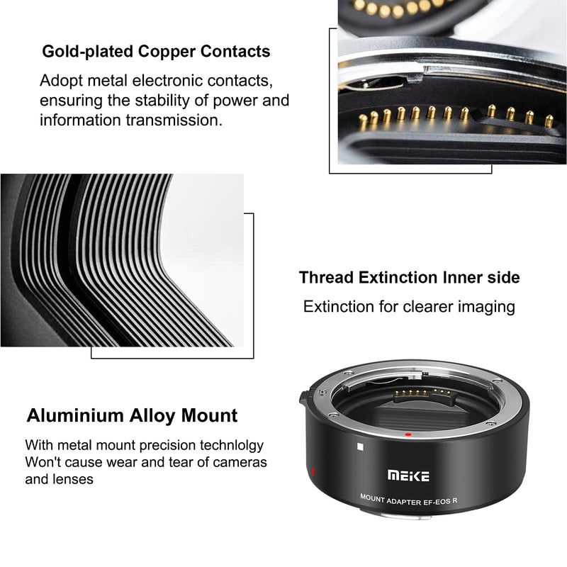 Meike Metal Lens Adapter EF-EOSR Auto-Focus Mount Converter for Canon EF/EF-S Lens to EOS-R EOS-RP R5 R6 R7 R10 C70 and RED Komodo Cameras MK-EFTR-A