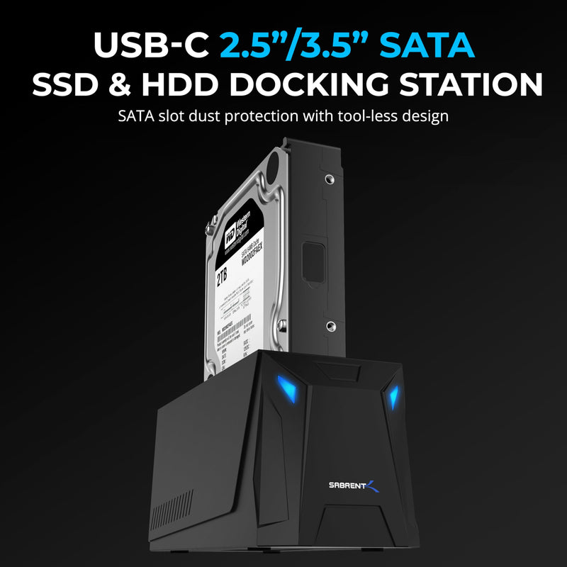 SABRENT USB-C Hard Drive Docking Station, 2.5/3.5in SATA, 10Gbps (DS-UC1B) | Tool-free hot-swap dock for 2.5"/3.5" SATA SSD & HDD; up to 20TB; Windows & Mac Single-Bay SATA Dock – USB-C 10Gbps