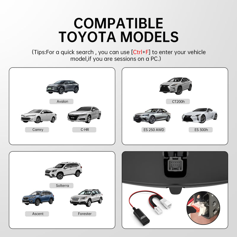 Dash cam Power Adapter 10-pin Type B Compatible with Select Toyota, Lexus, Subaru Models. Connects to Rearview Mirror
