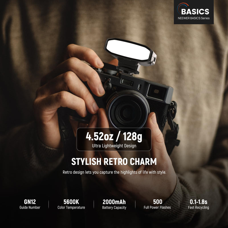 NEEWER Basics 5600K Mini Camera Flash Speedlite GN12, 2000mAh/500 Flashes/0.1-1.8s Recycle, Light Compatible with Canon Fujifilm Sony Nikon Digital Standard Hot Shoe Camera for Studio Photos, Z120 SE