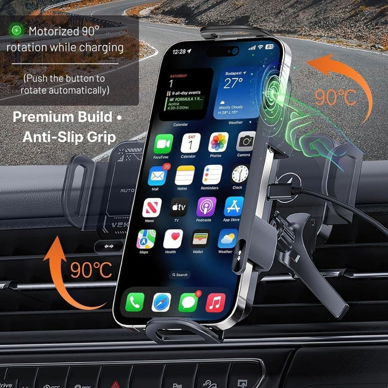 Wireless Car Charger Mount, Auto-Clamping Phone Holder with Fast Charging – Wireless Cell Phone Charging Car Mount for iPhone & Android (Air Vent Mount) Air Vent Mount