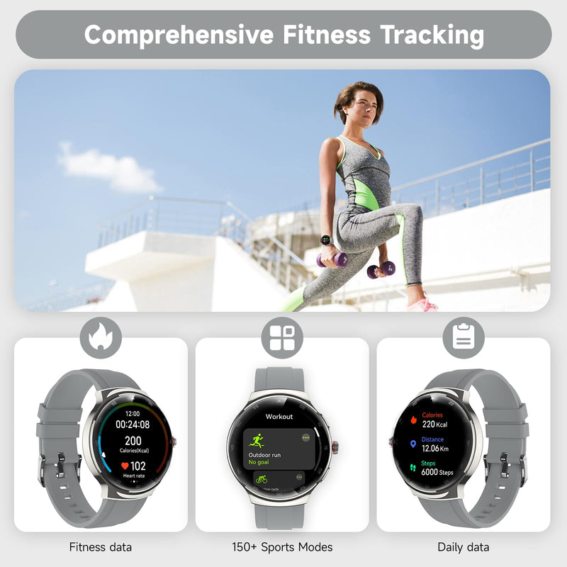 Smart Watches for Men Women, Waterproof Fitness Tracker，ouchscreen Smartwatch for Android & iPhone, 150+ Sports Modes, Heart Rate/SpO2/Stress/Sleep Monitor