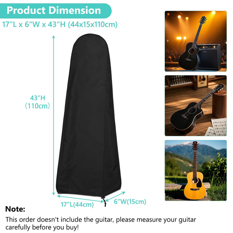 Gasadar Guitar Dust Cover Storage Bag for Acoustic Electric and Bass Guitars from Sun Dust Dirt UV Rays Waterproof and Durable Oxford Fabrics 17" L x 5" W x 43" H Black
