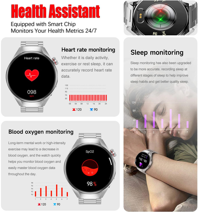Mens Smartwatch 1.75" AMOLED Bluetooth Calls Heart Rate & Blood Oxygen Sleep Monitor Fitness Tracker IP67 Waterproof Smart Watch for Men Compatible with Android iOS Voice Assistant (Silver RT-G5Plus) Silver RT-G5Plus
