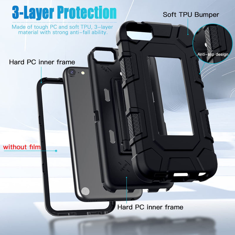 iPod Touch 7th / 6th / 5th Generation Case Heavy Duty Shockproof Rugged Cover for Apple iPod Touch 7/6/5 Generation Case Black