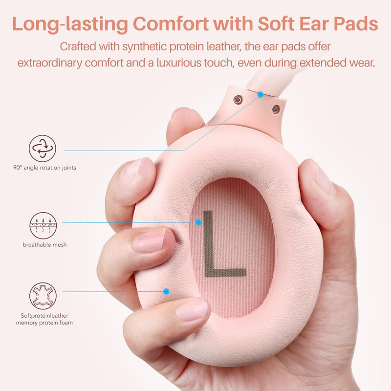 TOZO Hybrid Active Noise Cancelling Headphones, Hi Res Audio | Wireless Over Ear Bluetooth Headset, 60H Playtime, Custom EQ via App Deep Bass Comfort Fit Ear Cups, for Home Office Travel Pink