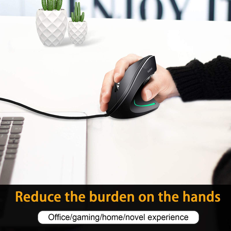 Wired Vertical Mouse, Optical Ergonomic Mouse with 4 Adjustable DPI 800/1200/2000/3200, 5 Buttons USB Computer Mouse , Better for Large and Medium Sized Hands Medium-Large
