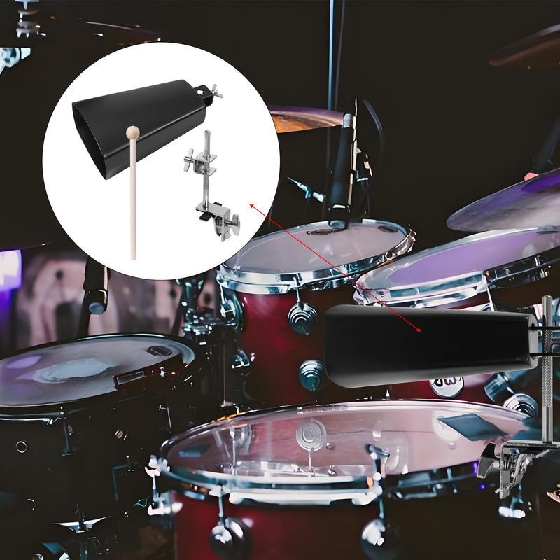 7 inch Cowbell And Cowbell Clamp For Drum Sets, Adjustable Standard Drum Cowbell Mount with Drum Stick