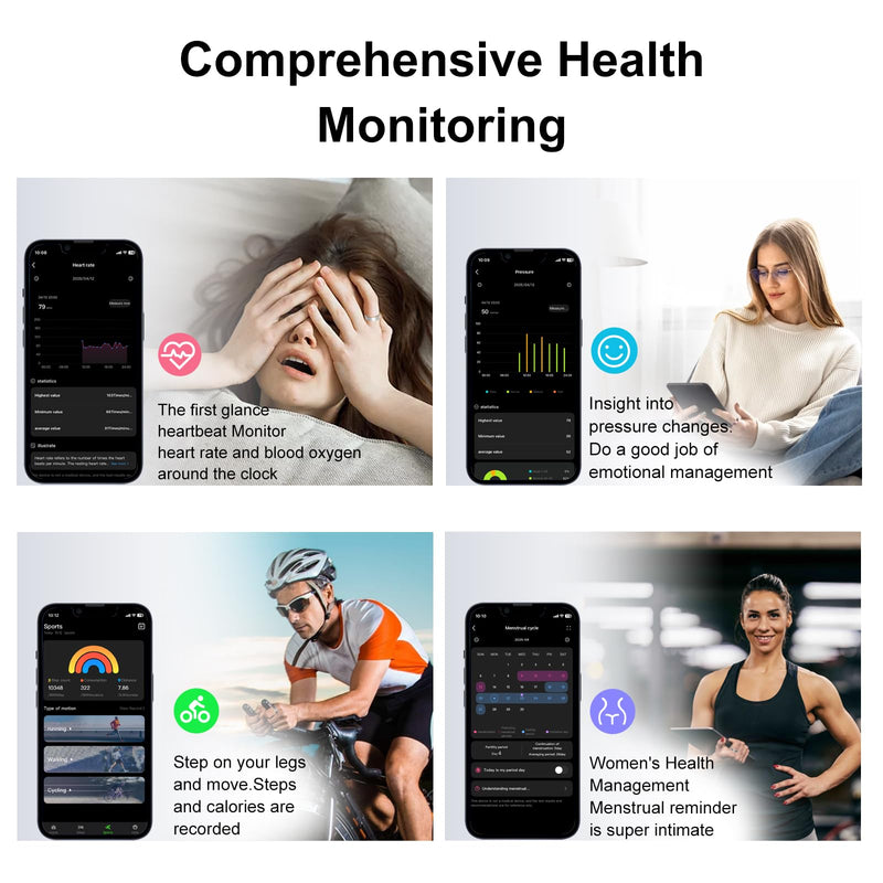 Smart Ring for Women & Men, Fitness Tracker Ring with Heart Rate Monitor, HRV, Sleep Tracking, No Subscription Fee, 10ATM Waterproof Activity Ring for Android & iPhone (Matte Pink, 13)