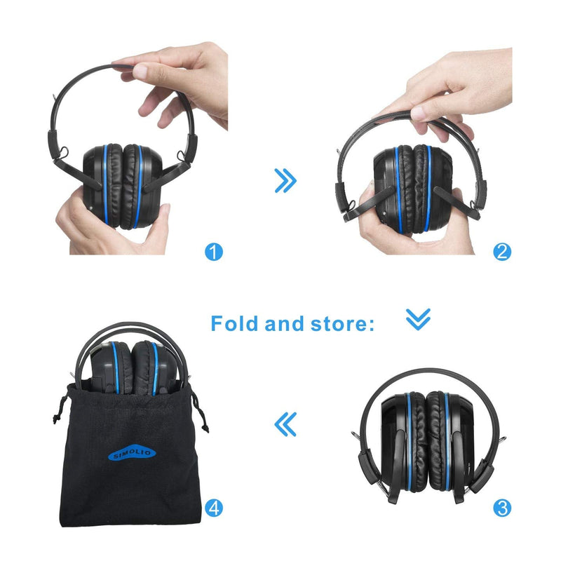 SIMOLIO IR Headphones for Car DVD, Universal Dual Channel Wireless Headsets | Durable Folding Infrared with AUX Cord & Carry Pouch for Honda Odyssey, Pilot, Toyota Sienna, uConnect, GMC Yukon, 2 Pack