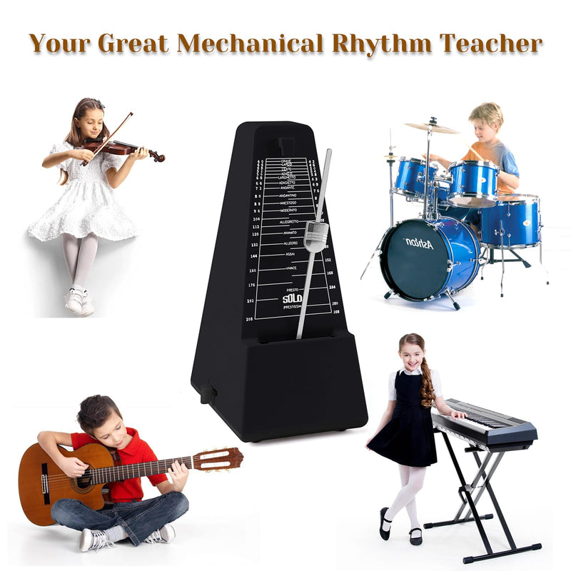 Mechanical Metronome for Piano Guitar Violin Drums Birthday Gift Festival Present Black