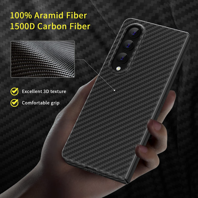 memumi Real Carbon Fiber for Samsung Galaxy Z Fold 4 5G Case, Sturdy Durable Carbon 0.5 mm Slim Case for Galaxy Z Fold4 Carbon Fiber Aramid Fiber with Military-Grade Drop Protection Black