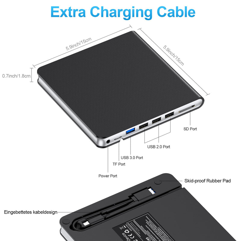 External CD DVD Drive for Laptop USB 3.0 USB C CD Burner External DVD Drive Portable CD ROM Burner Reader Writer Drive External DVD Player for Laptop Desktop PC Windows 11/10/8/7 MacBook Mac OS Linux black-8 in 1