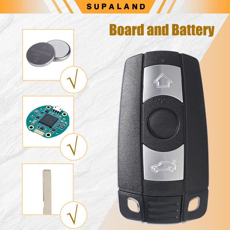SUPALAND Key Fob Replacement for 2006-2011 BMW 3 5 Series, 325i, 328i, 330i, 335i, 525i, 528i, 530i, 535i, 550i & More Keyless Entry Remote Control Start (KR55WK49127, 3 Btn,2pcs)