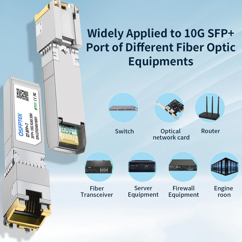 2Pack 10GBASE-T SFP+ Module, SFP to RJ45 10G Copper Transceiver, 10Gbe SFP+ Ethernet Optical Mini-GBIC for Cisco SFP-10G-T-S, Ubiquiti UF-RJ45-10G, Netgear, Mikrotik, Supermicro, Fortinet, CAT6A/CAT7 10GBase-T: 30m 2 Pack