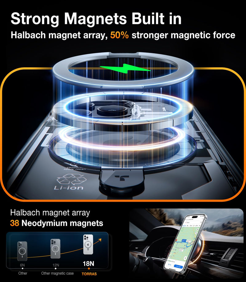 TORRAS Magnetic Ostand for iPhone 15 Pro Max Case, [Military Grade Drop Tested][Compatible with MagSafe][Build in Kickstand] Clear Slim Hard Back Soft Edge Anti-Fingerprint, Clear Crystal Clear