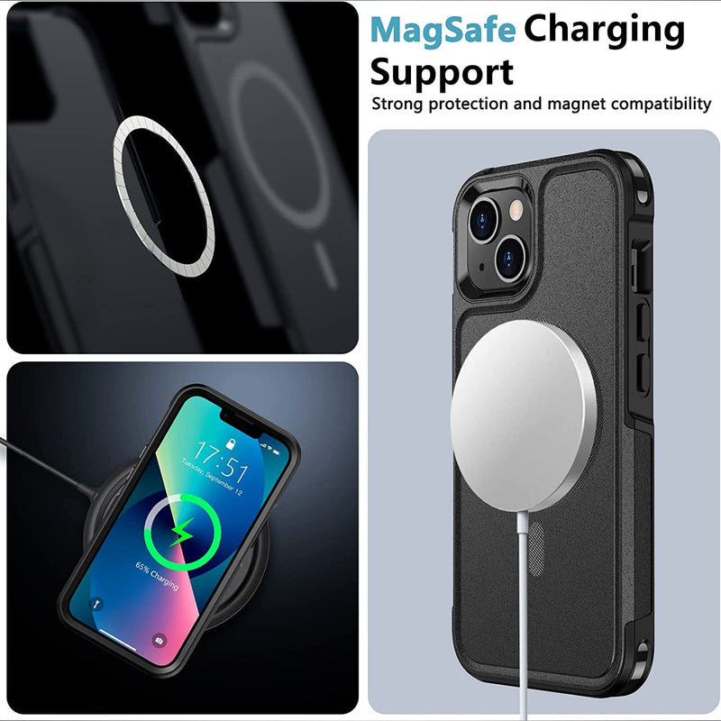 SPIDERCASE Designed for iPhone 13 Case, with [2 Pcs Tempered Glass Screen Protector] Compatible with Magsafe Shockproof Anti-Drop Military Protective Cover for iPhone 13 6.1 inch (Black) Magnetic Black