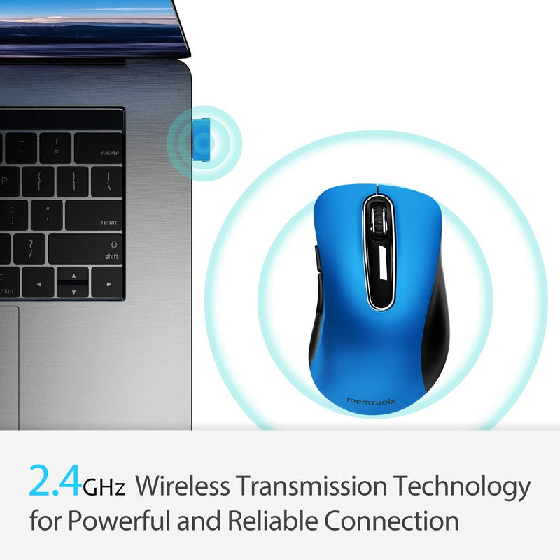 memzuoix 2.4G Wireless Mouse, 1200 DPI Mobile Optical Cordless Mouse with USB Receiver, Portable Computer Mice Wireless Mouse for Laptop, PC, Desktop, MacBook, 5 Buttons, Blue