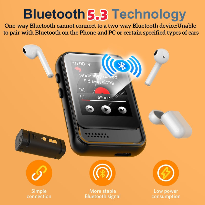 MP3 Player with Bluetooth 5.3,Portable Music Player with Speaker and Micro SD Card Slot MP3 Player with FM Radio,Video,Voice Recording,Earphone for Kids,Jogging and Gift,Max 512GB Expand 16GB
