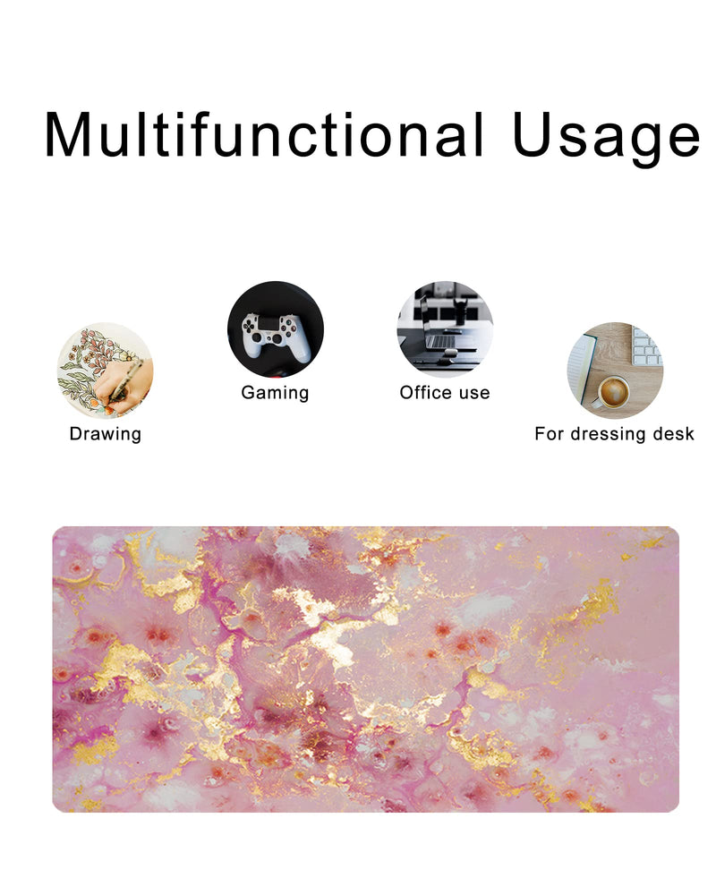 Loveon Rose Gold Large Mouse Pad,Cute Extended Gaming Desk Decor Pad,Office Desk Mat,PU Leather Waterproof Mousepad,Computer PC Laptop Pads for School Office Home and Game,31.5" x 15.7" -Golden Marble Rose Golden Marble
