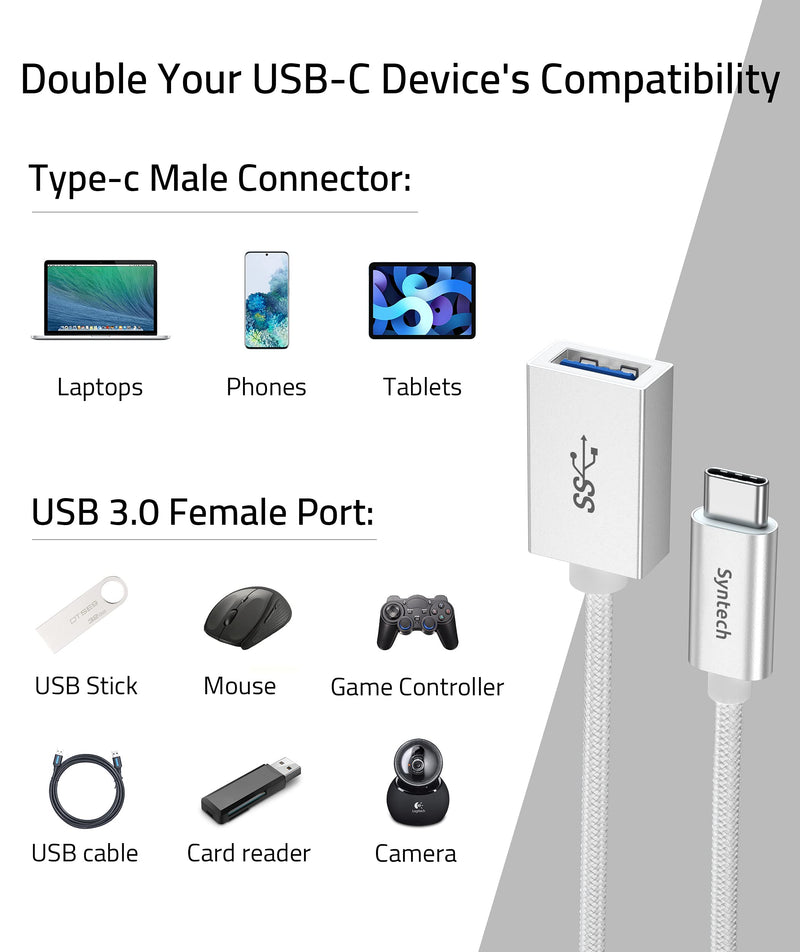 Syntech USB C to USB Adapter, 2 Pack USB C to USB3 Adapter,USB Type C to USB,Thunderbolt 3 to USB Female Adapter OTG Cable Silver