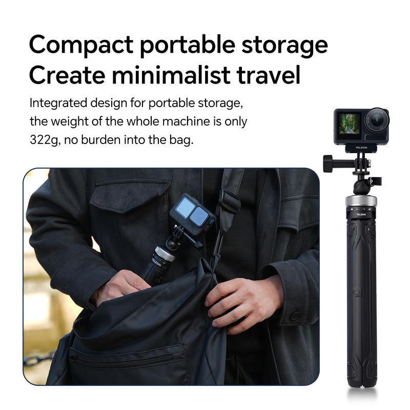 TELESIN 59in Long Selfie Stick Tripod for GoPro, 360 Ball Joint Extension Pole Monopod Handle Grip for Go Pro Max Hero 13 12 11 10 9 Insta360 X3 X4 Ace Pro DJI Action 5 Pro 3 4 Osmo Pocket 3 Accessory 360 Selfie Stick Tripod