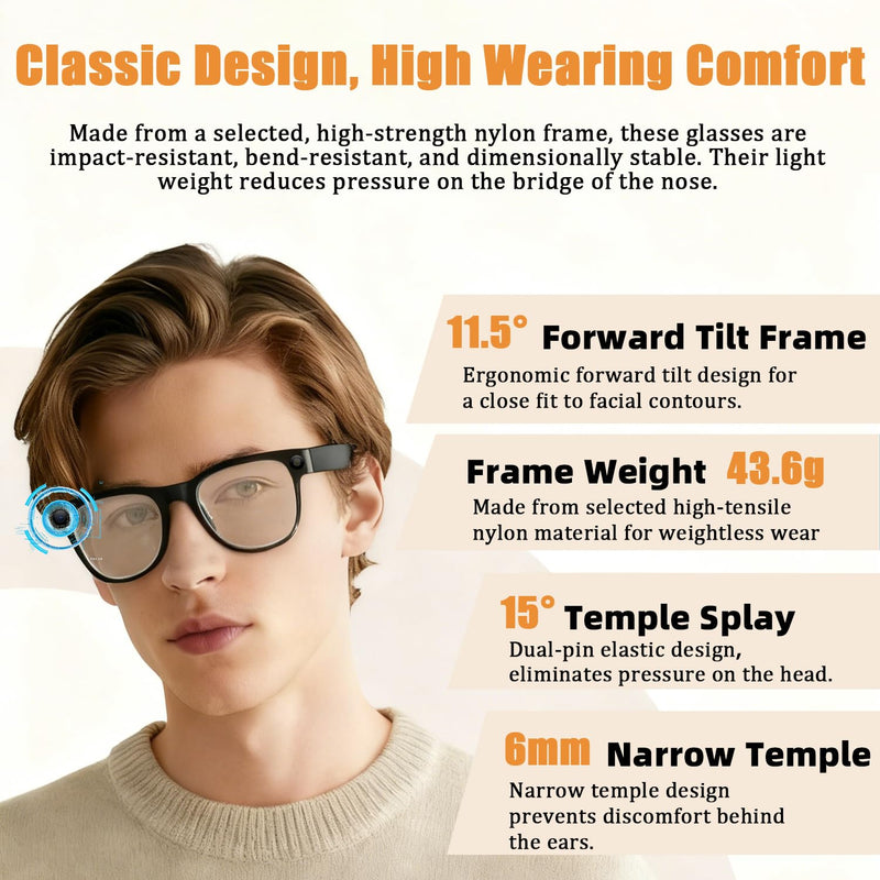 AI Smart Glasses with Real-Time Language Translation & 4K Camera | ChatGPT Powered Voice Assistant, Open Ear Headphones, Object Recognition & 3600mAh Charging Case for Travel & Content Creation
