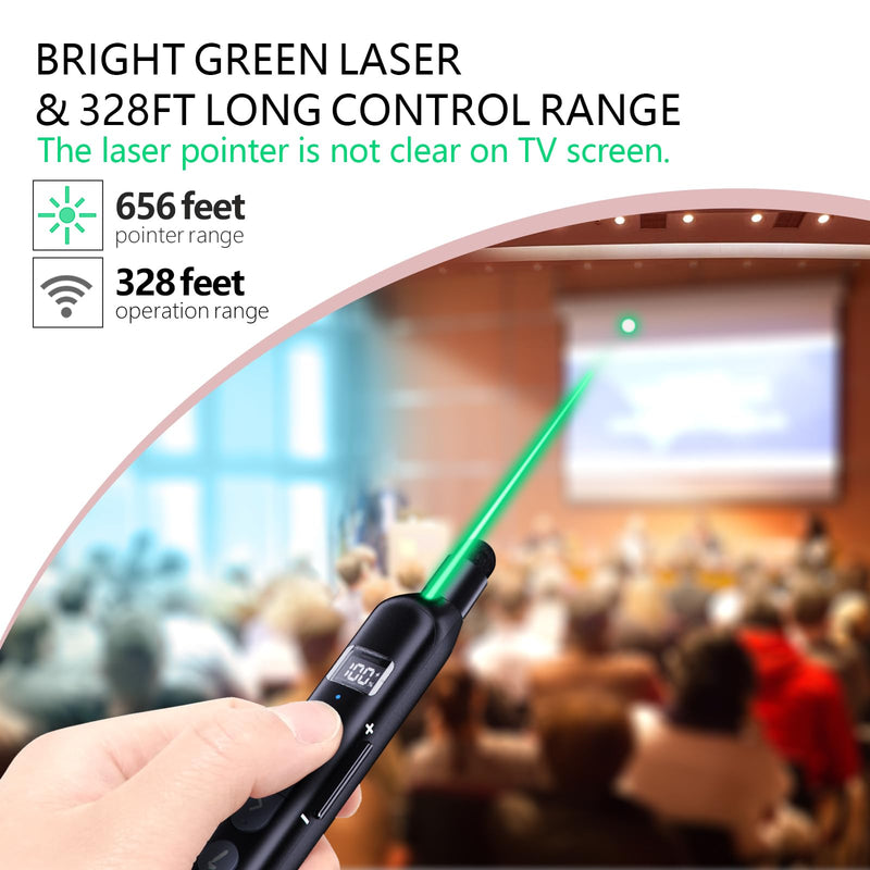 N21 Bluetooth Presentation Clicker for PowerPoint with Retractable Pointer | ①Laser Pointer②Telescopic touch pen③Countdown timer, vibration alert ④Customizable Button ⑤Rechargeable;battery level display Black - Green Pointer