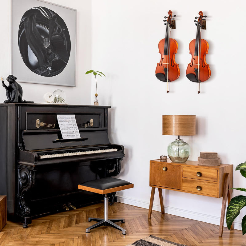Ohuhu Violin Wall Mount Hanger, Hardwood Violin Hanger with Bow Holder for Home & Studio (2 Pack)