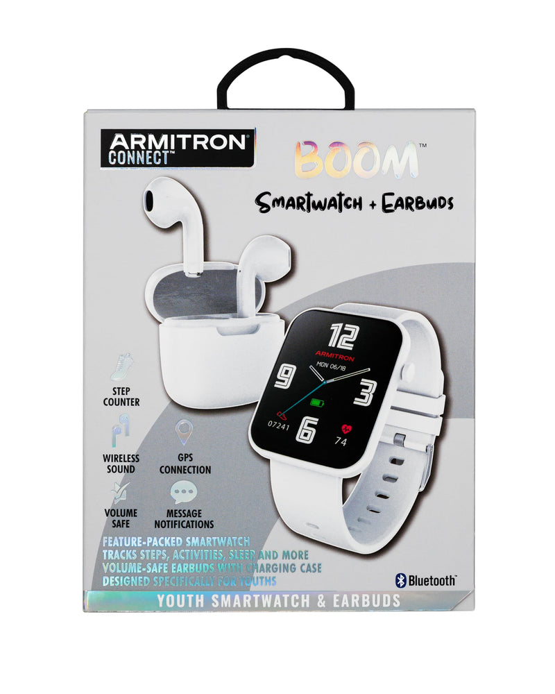 Armitron Connect Boom Smartwatch and Earbuds, Health and Fitness Tracker, Sport Modes, Water Resistant and More White